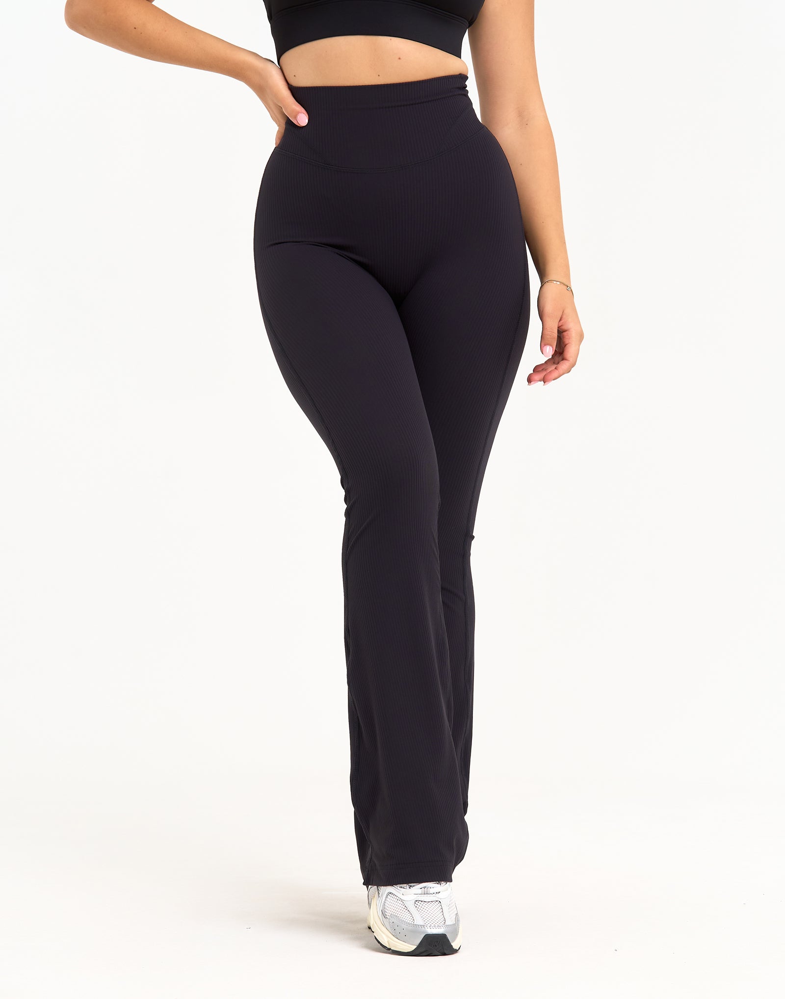 Flare Ribbed Leggings V2 - Black