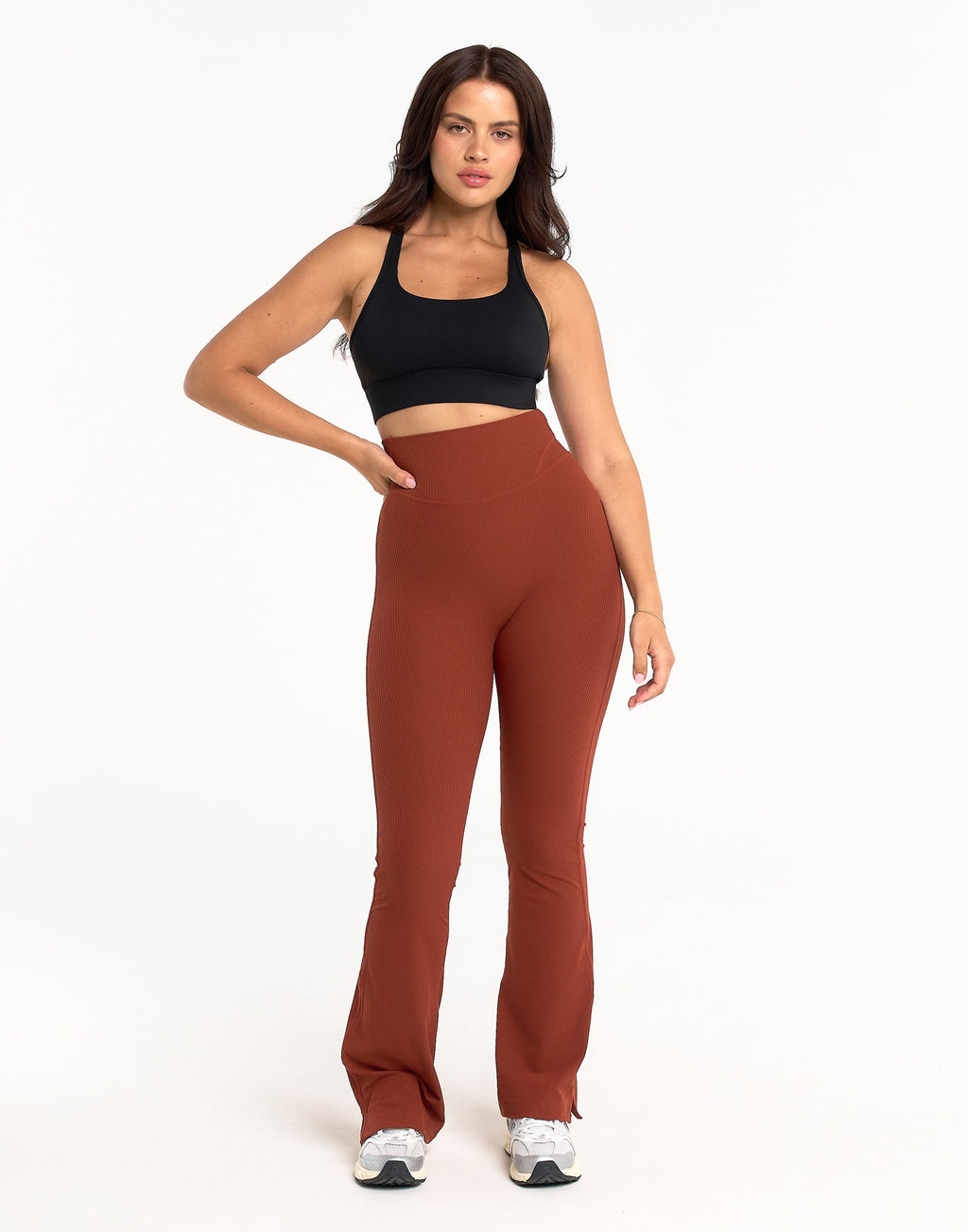 Flare Ribbed Leggings V2 - Brown