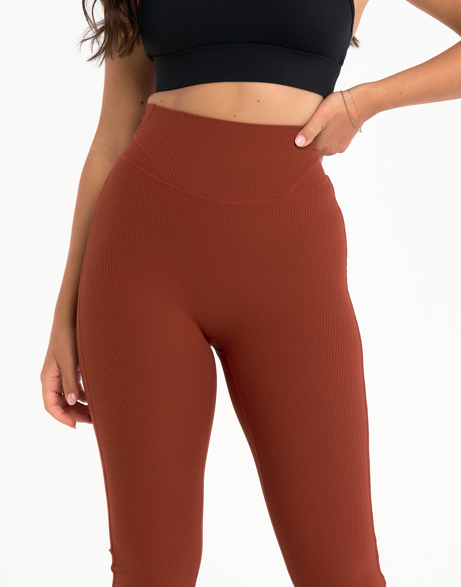 Flare Ribbed Leggings V2 - Brown