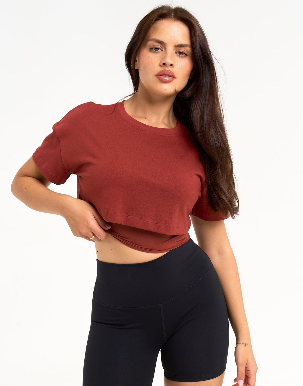 Layered Cropped Tee - Brown