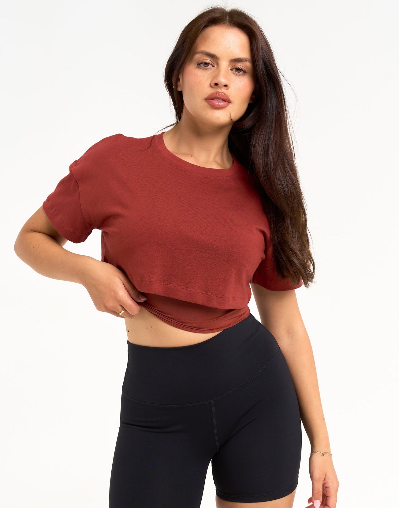 Layered Cropped Tee - Brown
