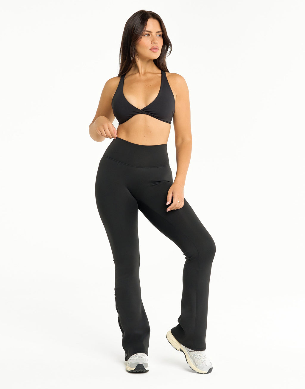 Snap Flare Leggings - Black