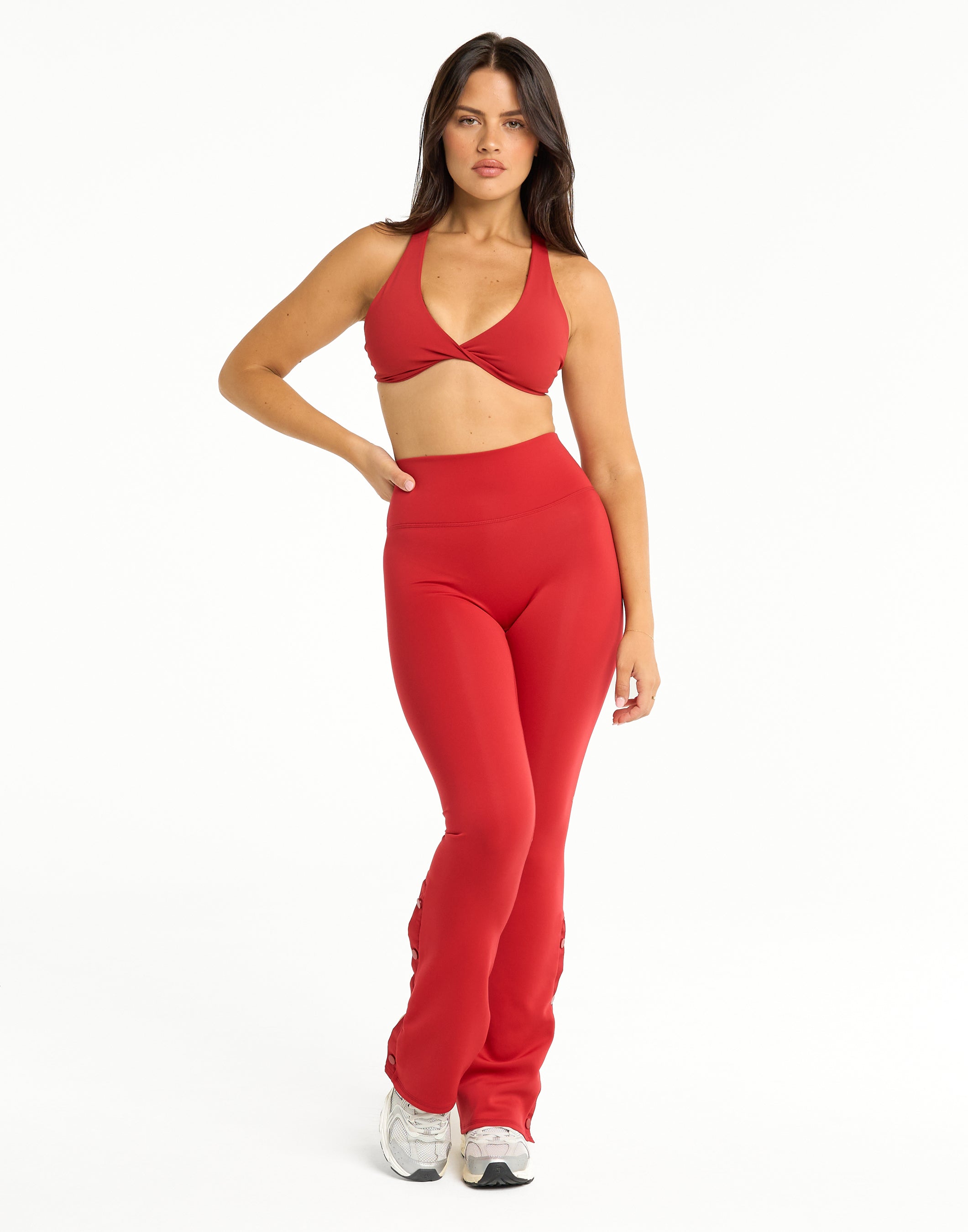 Snap Flare Leggings - Scarlet Red