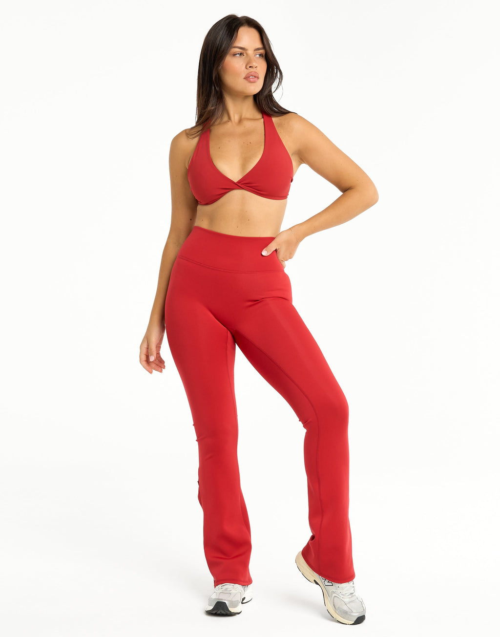 Snap Flare Leggings - Scarlet Red