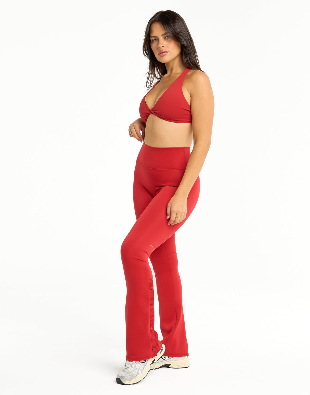 Snap Flare Leggings - Scarlet Red