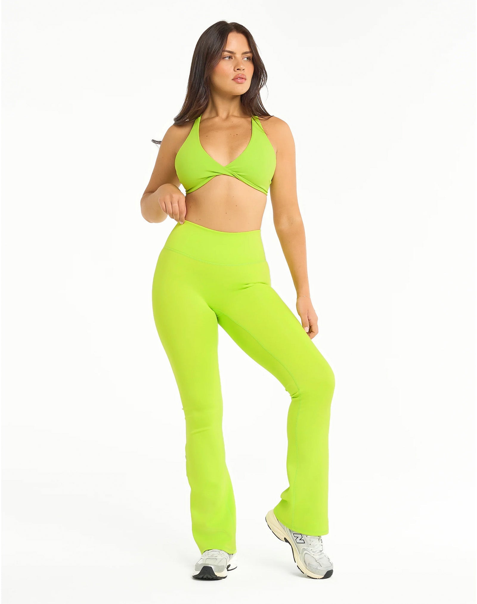 Snap Flare Leggings - Lime Green