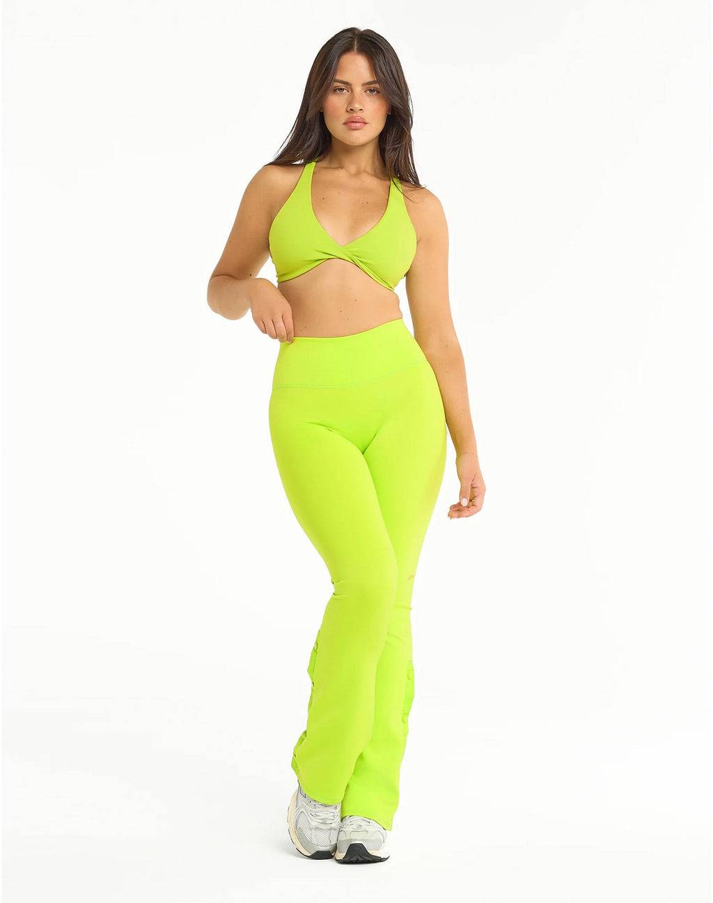 Snap Flare Leggings - Lime Green