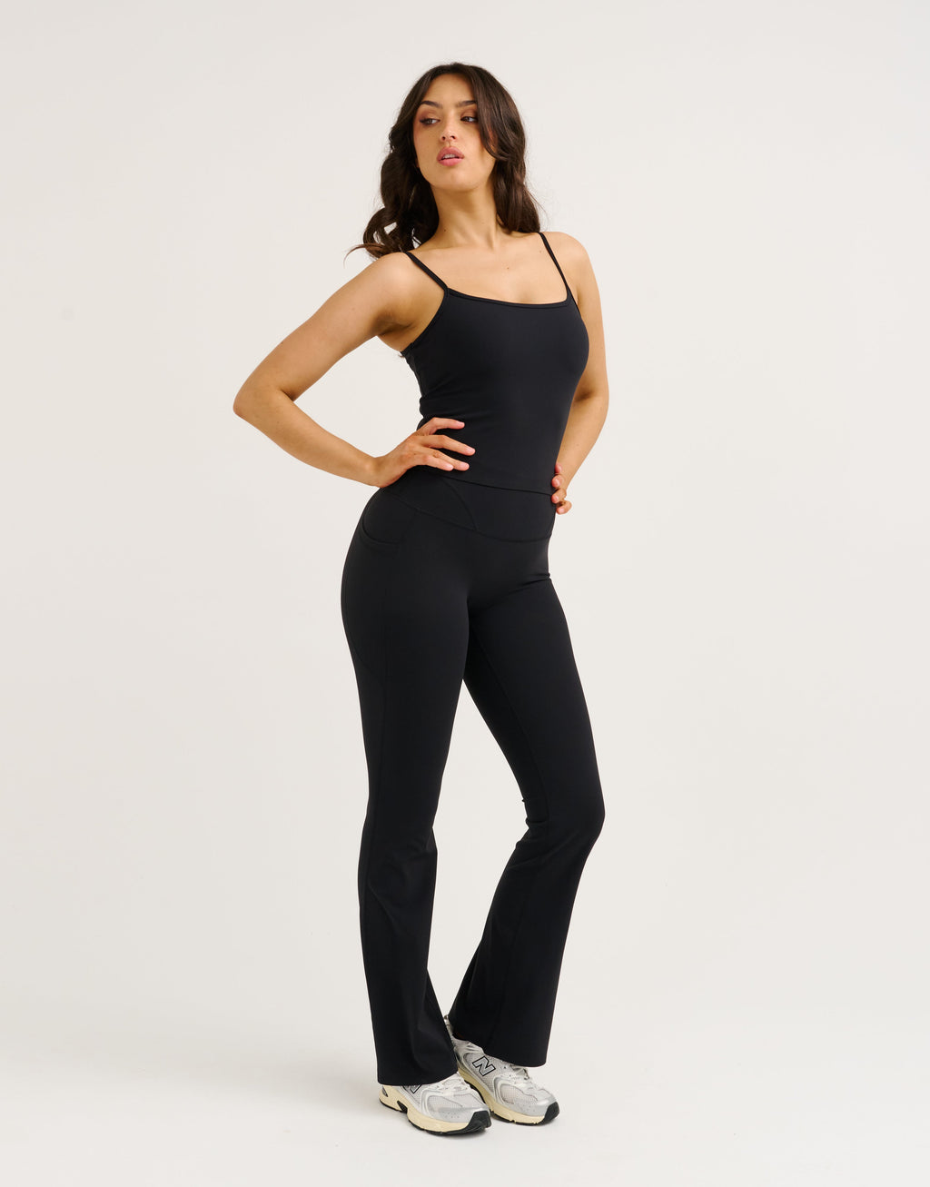 Lycra Invisible Scrunch Pocket Flare Leggings - Black
